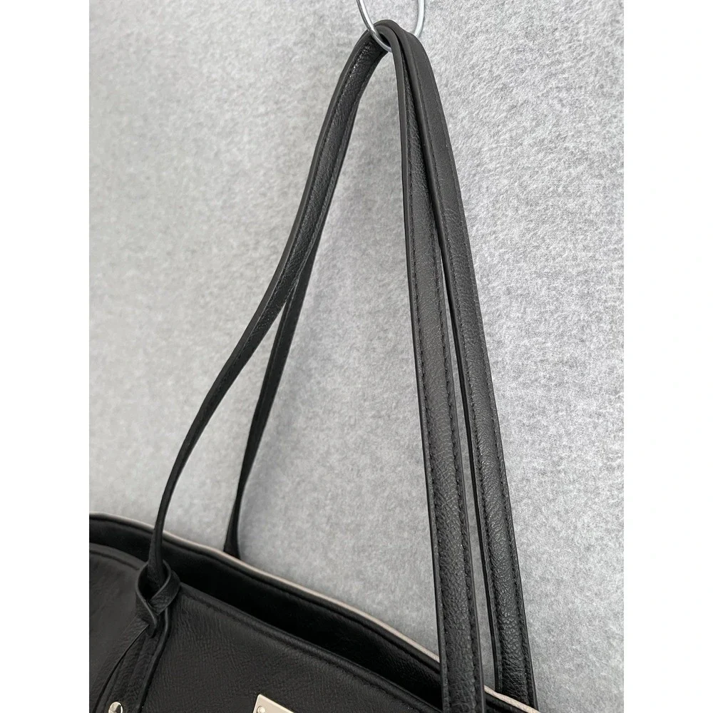 Nine West Handbag PreOwned Condition Black/Beige Padlock Design‎ Faux Leather